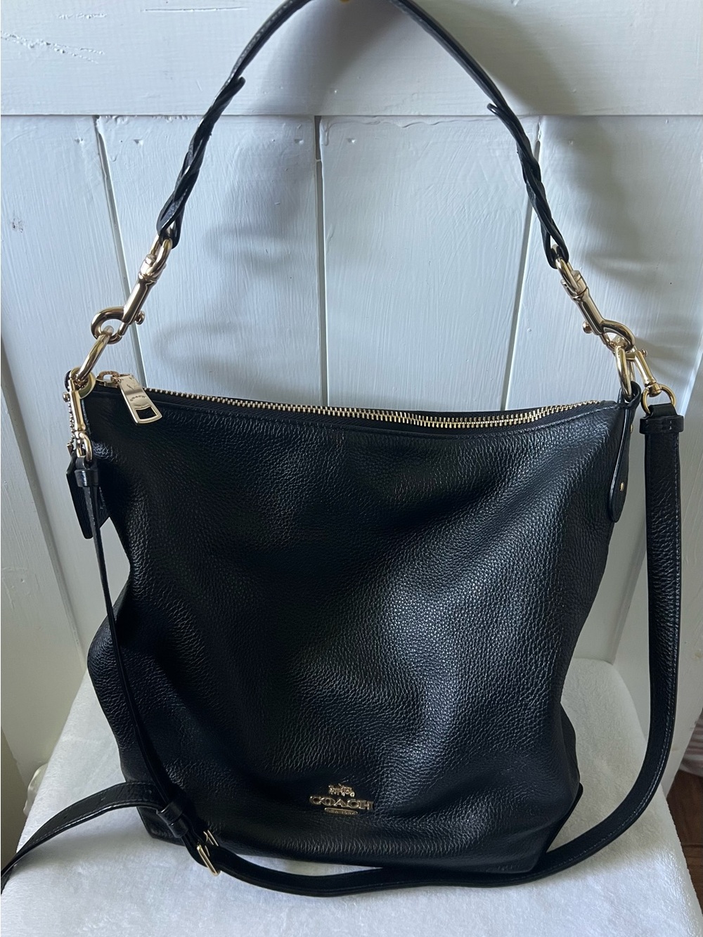 Coach Abby Black Leather Hobo Bag with Gold Hardware